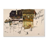 Заштитена марка ликовна уметност „Стари куќи во Крумау“ платно уметност од Егон Шиле