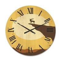 DesignArt 'Минималистички елен на зајдисонце на планинскиот врв' Езеро куќа Вуд wallиден часовник