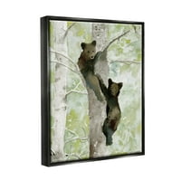 Cuple Bear Cubs Качување на дрвото природа животни и инсекти сликање црна плови врамена уметничка печатена wallидна уметност