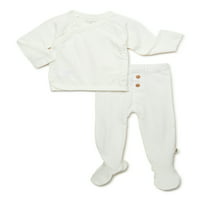 Лесно-пишано бебе органски принт кимоно сет и панталони, 2-парчиња, новороденчиња