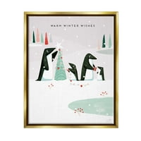 Stuple Industries топла зимска желба снежни пингвини празнично сликарство злато пловила врамена уметничка печатена wallидна уметност