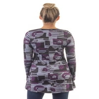 Удобна облека за жени, виолетова печатена лажичка со долги ракави на вратот со долги ракави на врвот на Туника