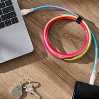 Он. USB до USB-C сјајниот кабел, 6 'кабел, светла мулти-боја