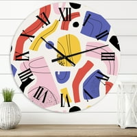 DesignArt 'Органски и елементи во црвена жолта и розова' модерен wallиден часовник