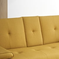 Aukfa кожа футон кабриолет софа кревет за домашна канцеларија, држачи за чаши близначка со големина, жолта