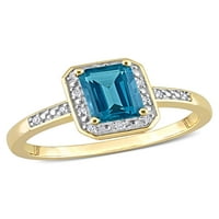 1- Карат Т.Г.В. Емералд-исечен лондон сина топаз и дијамант акцент 14kt жолто злато ореол прстен