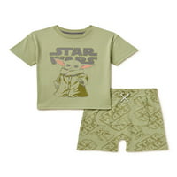 Војна на Starвездите Бебе Јода Дете за момчиња маица и шорцеви, сет со 2 парчиња, големини месеци-5t