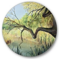 Дизајн на езерото на тишината од дрвото „Езерото куќа метална wallидна уметност - диск од 36