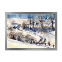 DesignArt 'Country Road во зимски времиња пејзаж I' Традиционален врамен уметнички принт