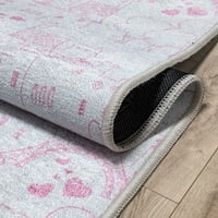 Добро ткаени чудесни ладиви во Париз улици бел слонова коска розова 3'3 5 'килим во областа