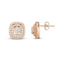 КТ. Т.В. Композитни дијамантски обетки со двојна перница со обетки во 14к розово злато
