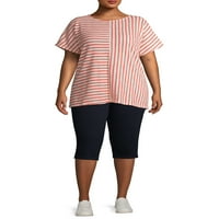 Terra & Sky Women's Plus Size Size Directional Stripe Shorte Schaive T-Shirt