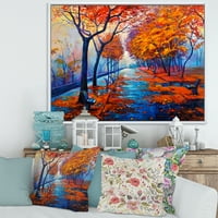 DesignArt 'Портокалово есенски пејзаж со малиот пат III' Традиционално врамено платно wallидно печатење