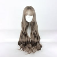 Уникатни поволни перика за човечка коса за жени дама 28 кафеава кадрава перика капа долга коса со удирања