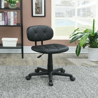 Канцелариски стол за прилагодување со низок грб со кожена пумпа, столче за дизајн на длабоко копче со тврда база, акцент стол во црна боја за спална соба, дневна соб?