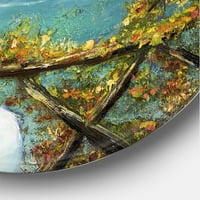 Дизајн на „Синиот океан поглед од тераса“ Наутички и крајбрежен круг метална wallидна уметност - диск од 29