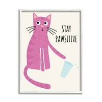 Stuple Industries Останете мавта со розова мачка што тропа над стаклена графичка уметност бела врамена уметничка