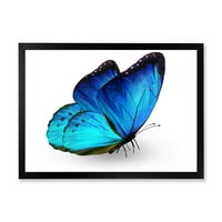 DesignArt 'Затвори на живописна сина пеперутка на бела' модерна врамена уметничка печатење