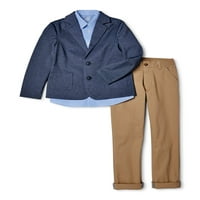 Wonder Nation Boys 4- & Husky Suit сет со плетен блејзер, кошула и панталони со копчиња, сет на облеки од