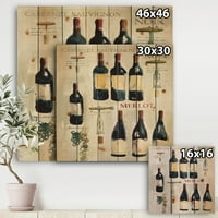 DesignArt „Црвен соввињонски вино колаж“ храна и пијалок печатење на природно бор дрво